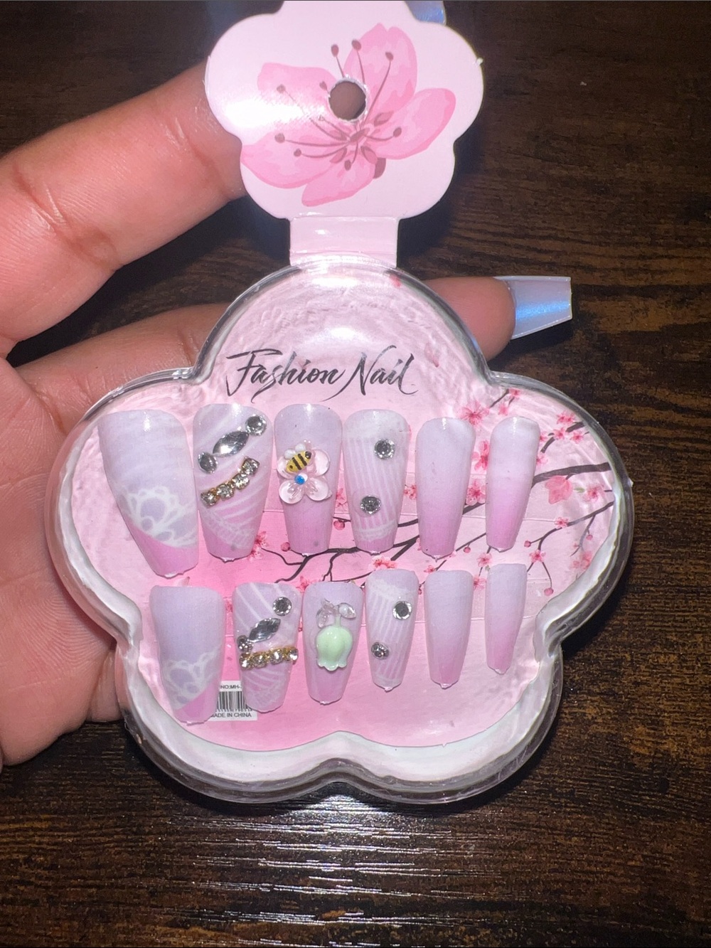 Pink Ombre Press-On Nail Set with Rhinestones